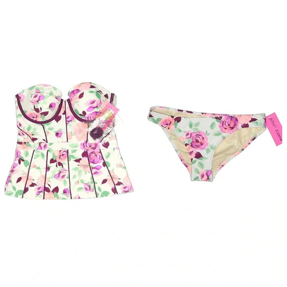 Betsey Johnson Rose Floral Bustier Peplum Swim Tankini Top & Bottom Size M NWT - Picture 6 of 15